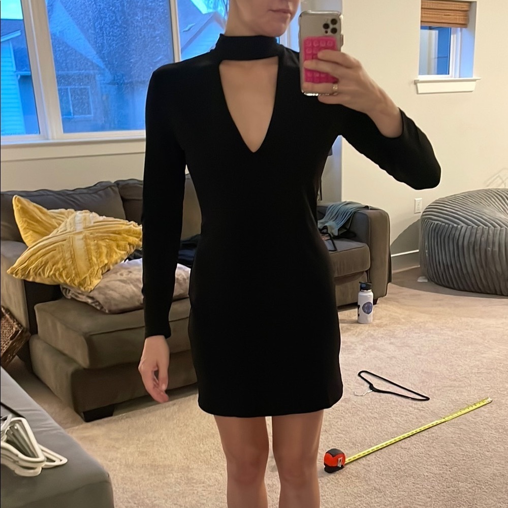 Brat Star Black Bodycon Dress Mock Neck Long Sleeve